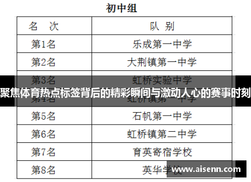 聚焦体育热点标签背后的精彩瞬间与激动人心的赛事时刻